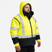 Ironhide work jacket vest mode with sleeves detached in yellow