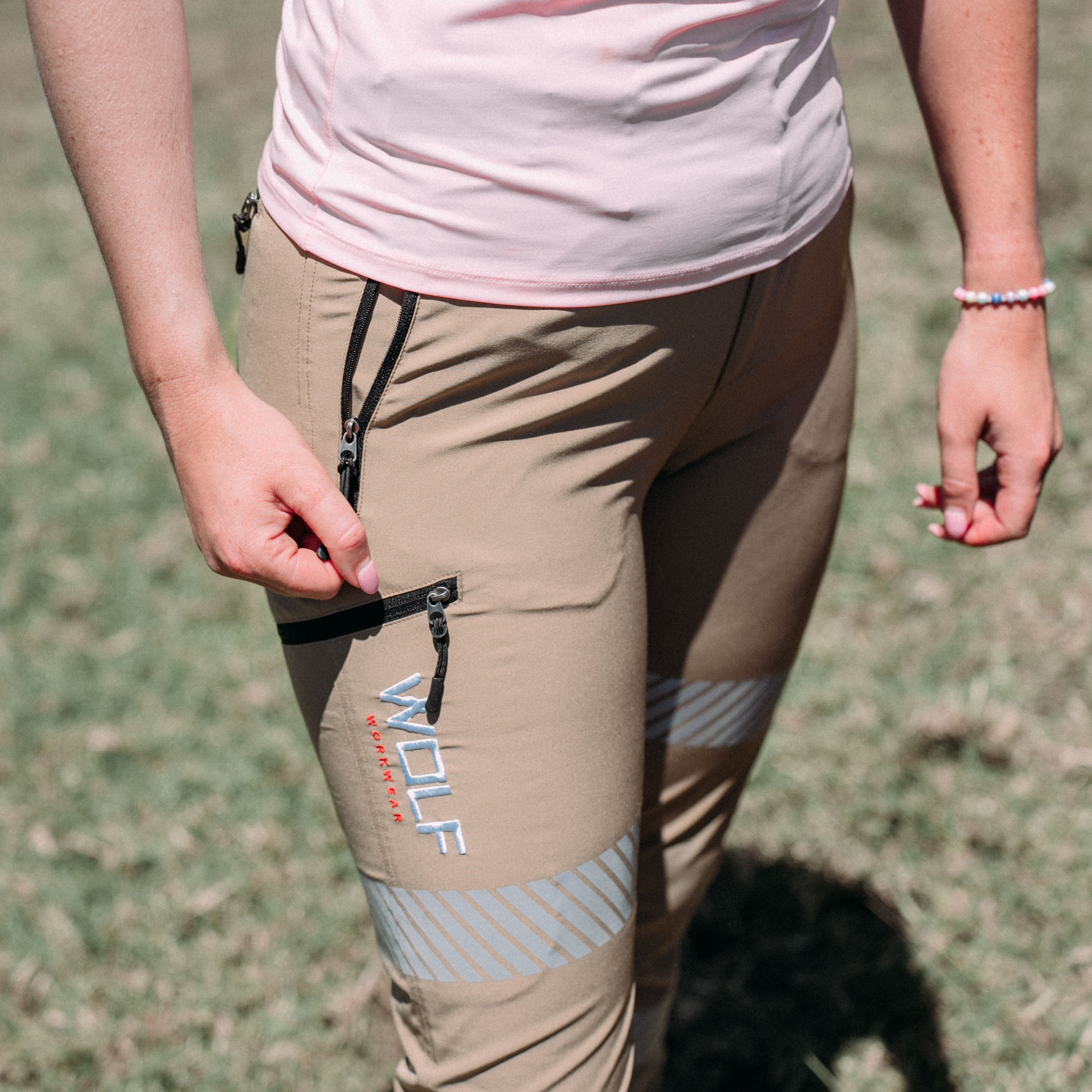 Up close photo of women's trooper workpants pocket detail.