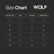 A size chart showing measurements for the Wolf Workwear Women's Cavalry Leggings
