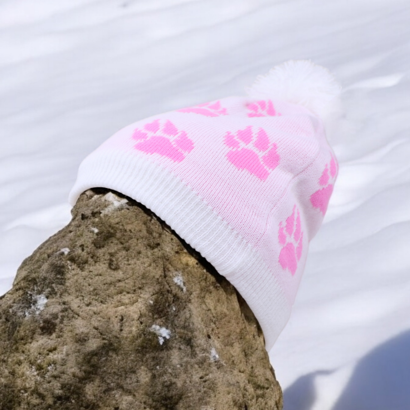 pink and white lifestyle arctic beanie